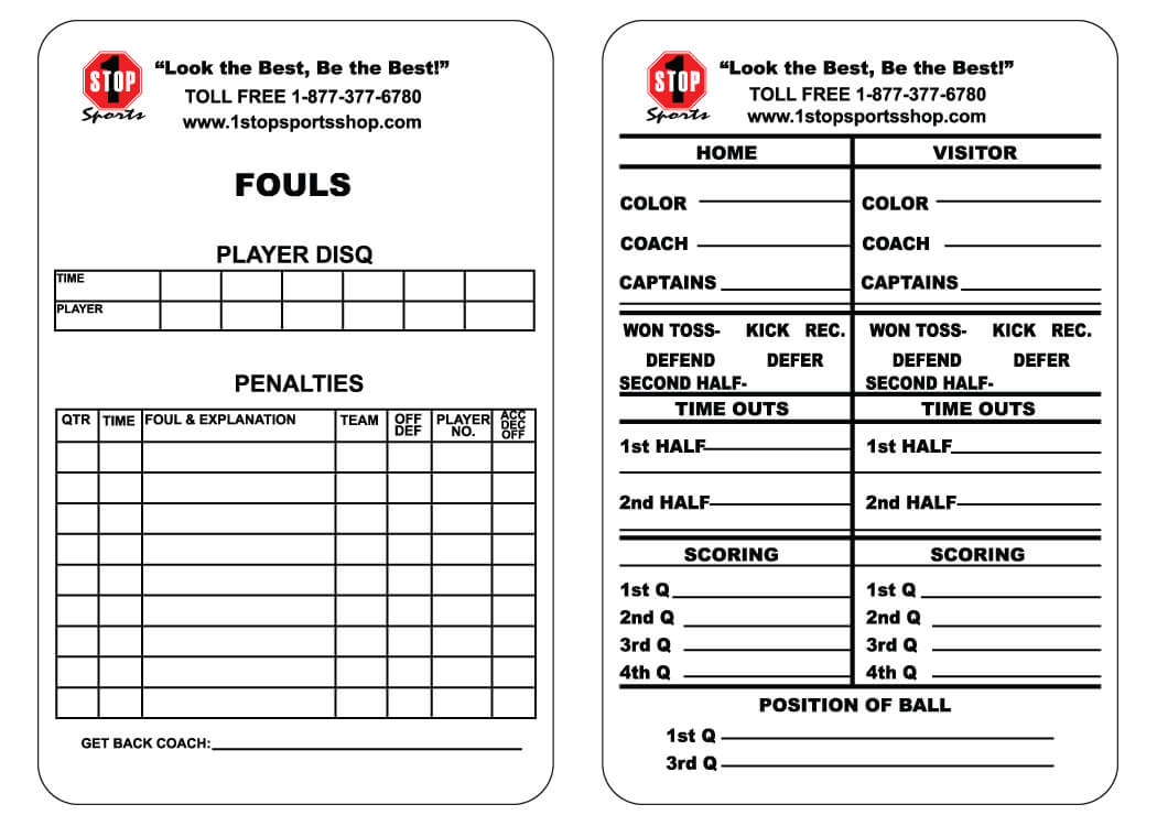 1 Stop Sports Reusable Football Game Card – 1 Stop Sports With Regard To Soccer Referee Game Card Template