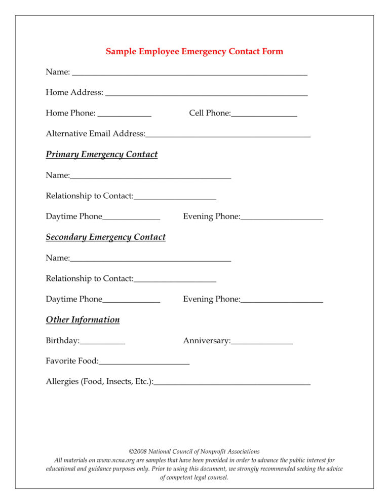 10+ Emergency Information Form Examples Pdf Examples Inside