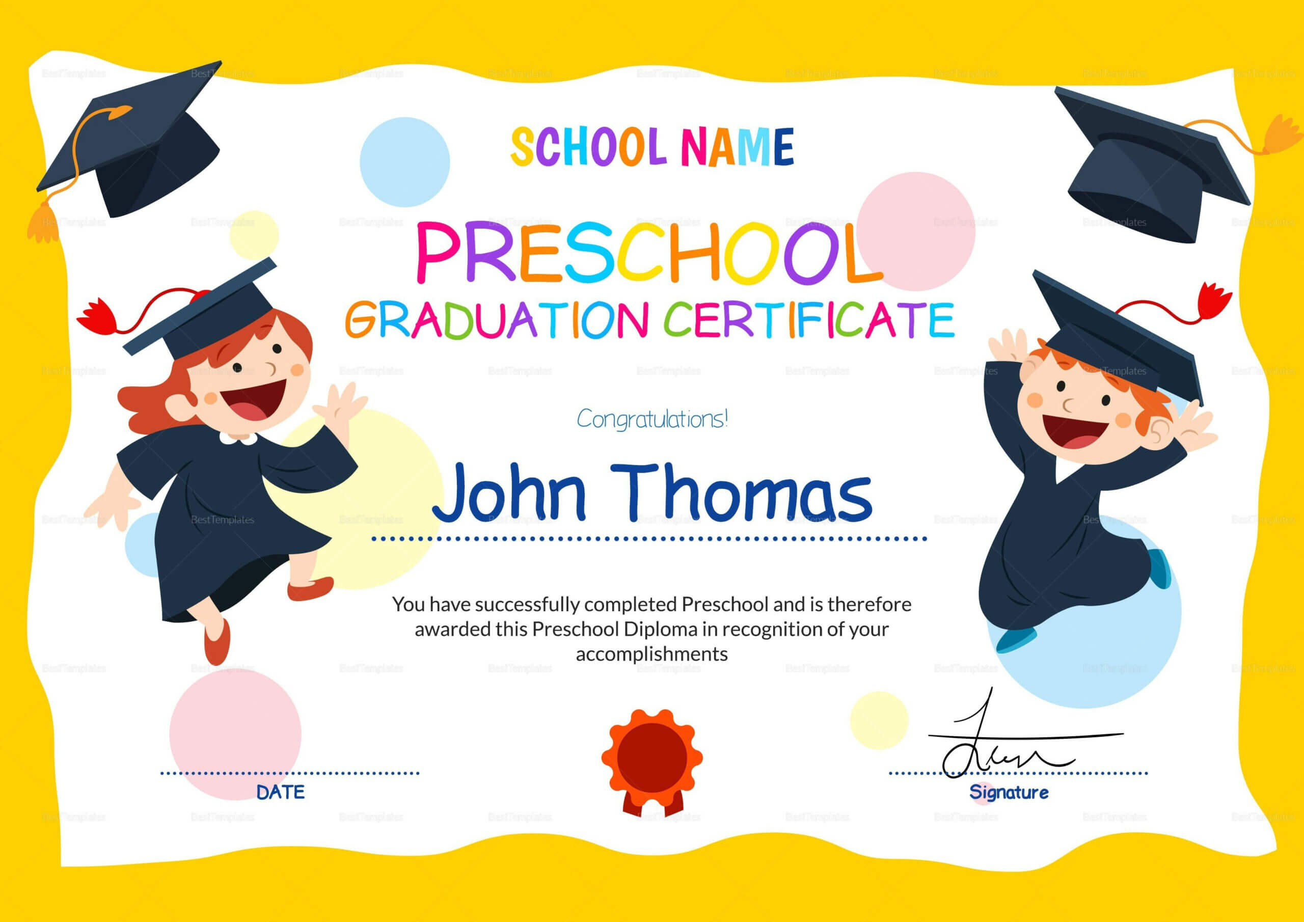 11+ Preschool Certificate Templates – Pdf | Free & Premium With Regard To Free School Certificate Templates