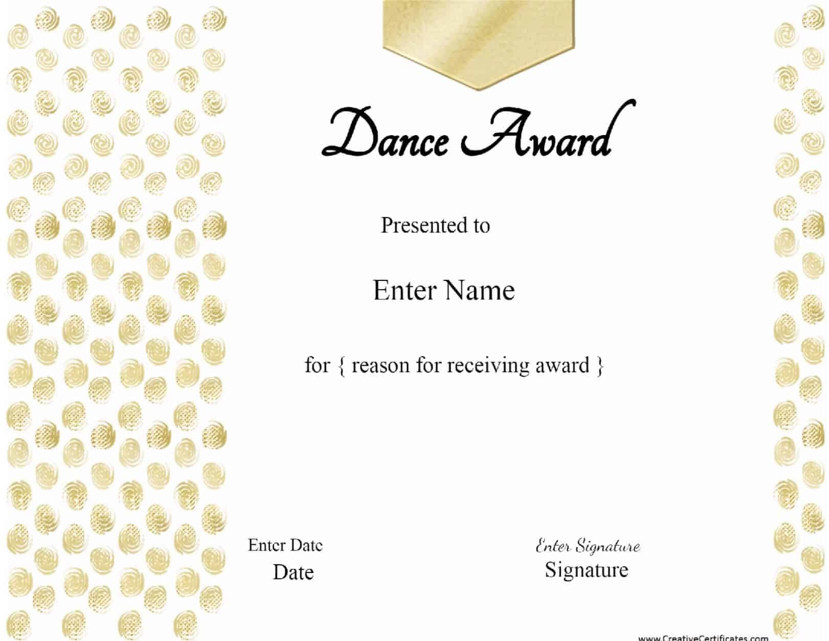 13+ Dance Certificate Template | Free Printable Word & Pdf With Dance Certificate Template