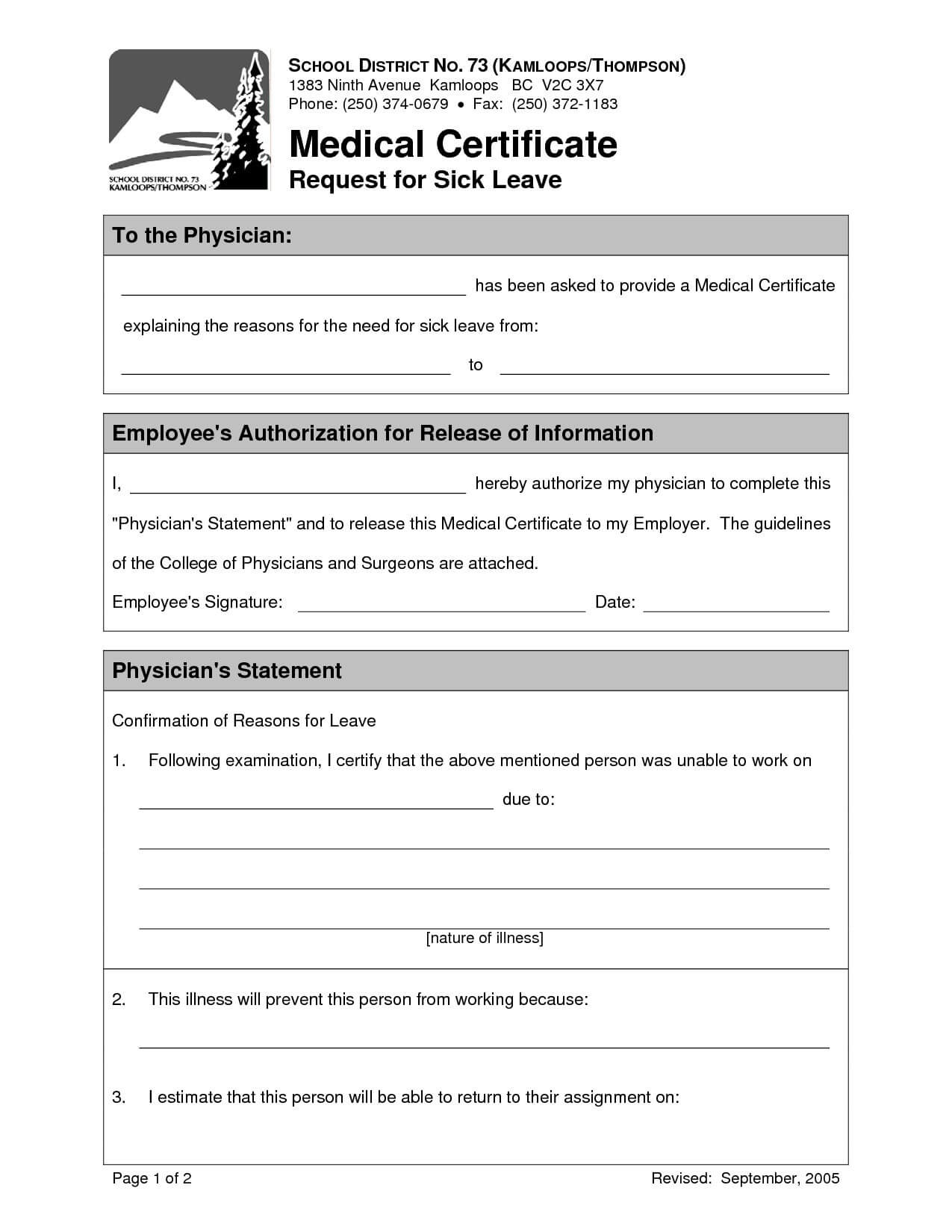 19+ Medical Certificate Templates For Leave – Pdf, Docs In Leaving Certificate Template