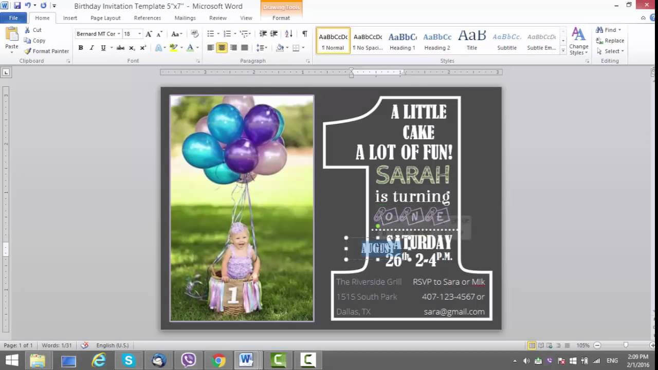 1St Birthday Invitation Template For Ms Word With Regard To Birthday Card Publisher Template