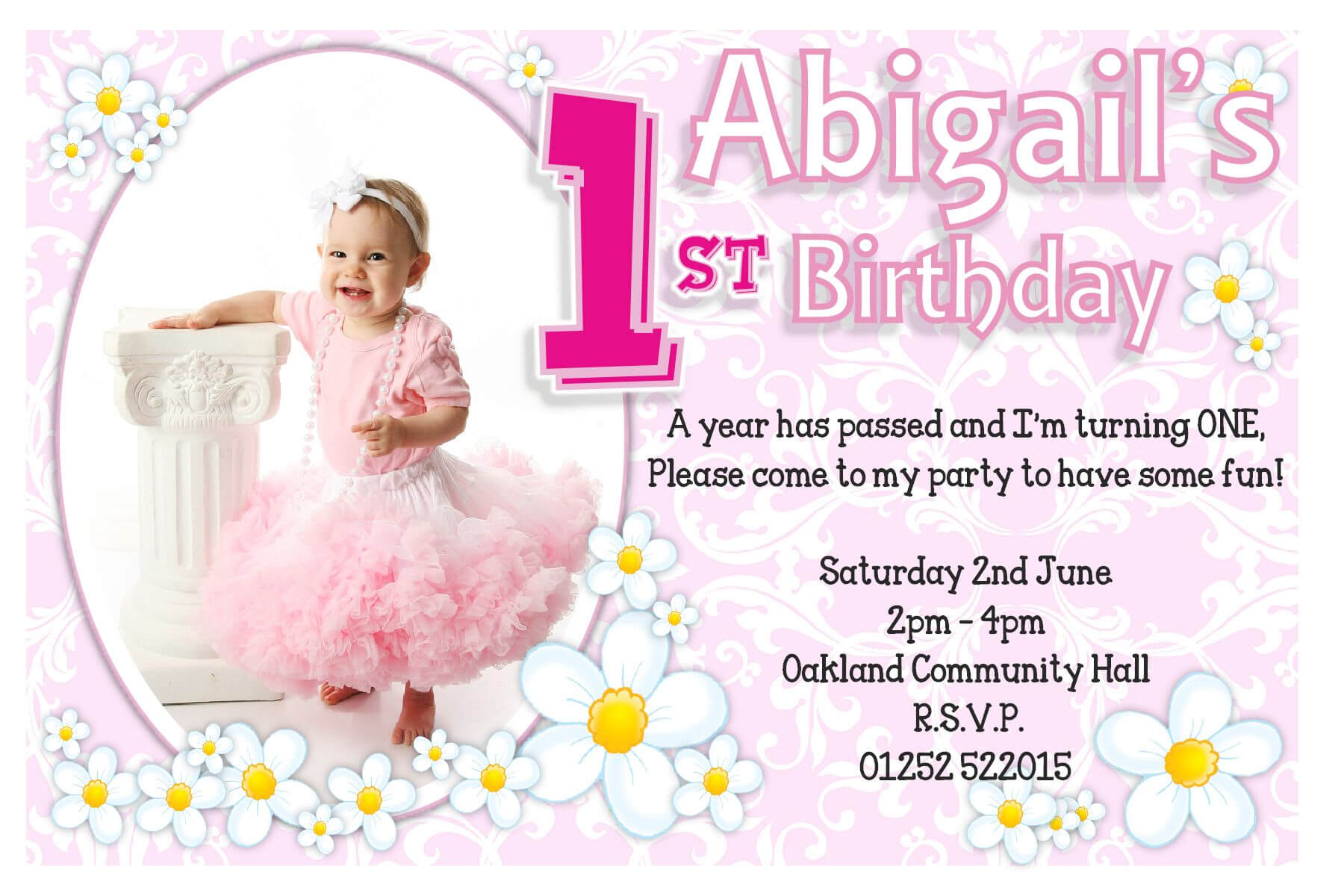 1St Birthday Invitations Girl Free Template : 1St Birthday Within First Birthday Invitation Card Template