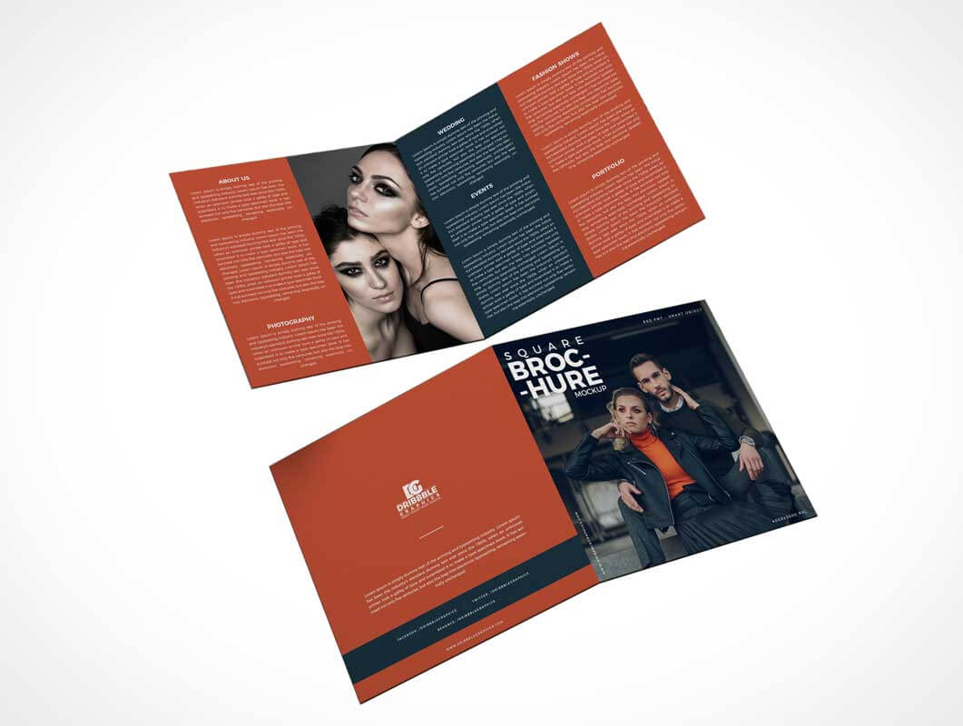2 Panel Square Bi Fold Brochure Front & Back Psd Mockup With Regard To 2 Fold Brochure Template Free