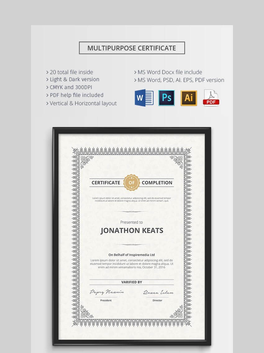 20 Best Free Microsoft Word Certificate Templates (Downloads Pertaining To Landscape Certificate Templates