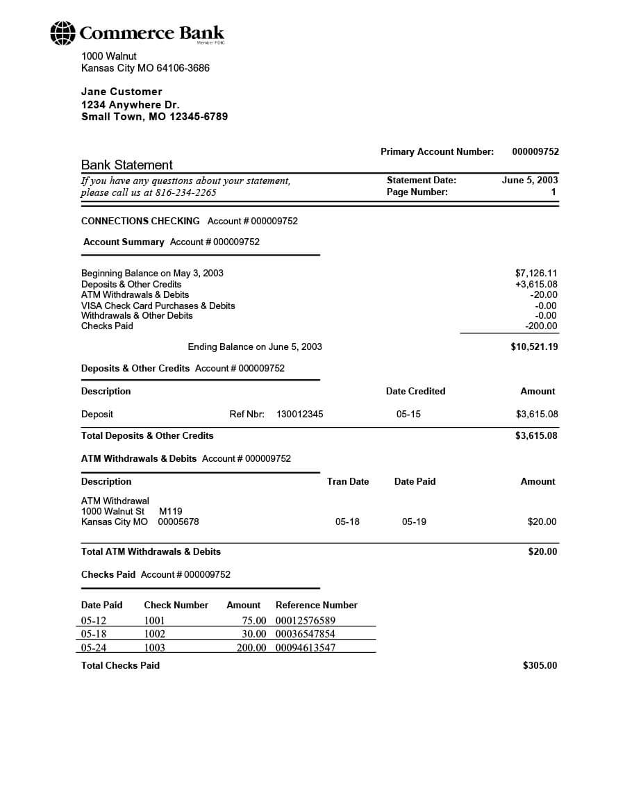 23 Editable Bank Statement Templates [Free] ᐅ Templatelab Pertaining To Credit Card Statement Template Excel