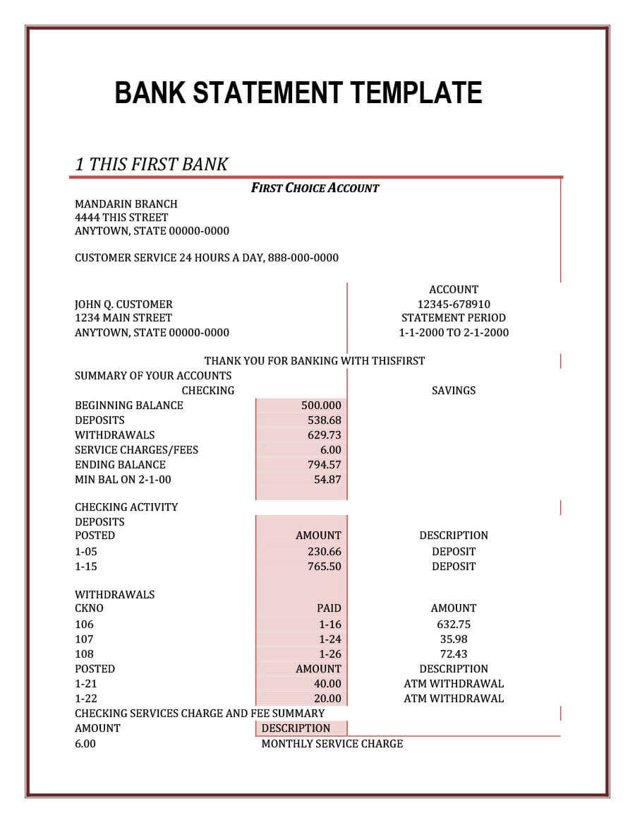23 Editable Bank Statement Templates [Free] ᐅ Templatelab