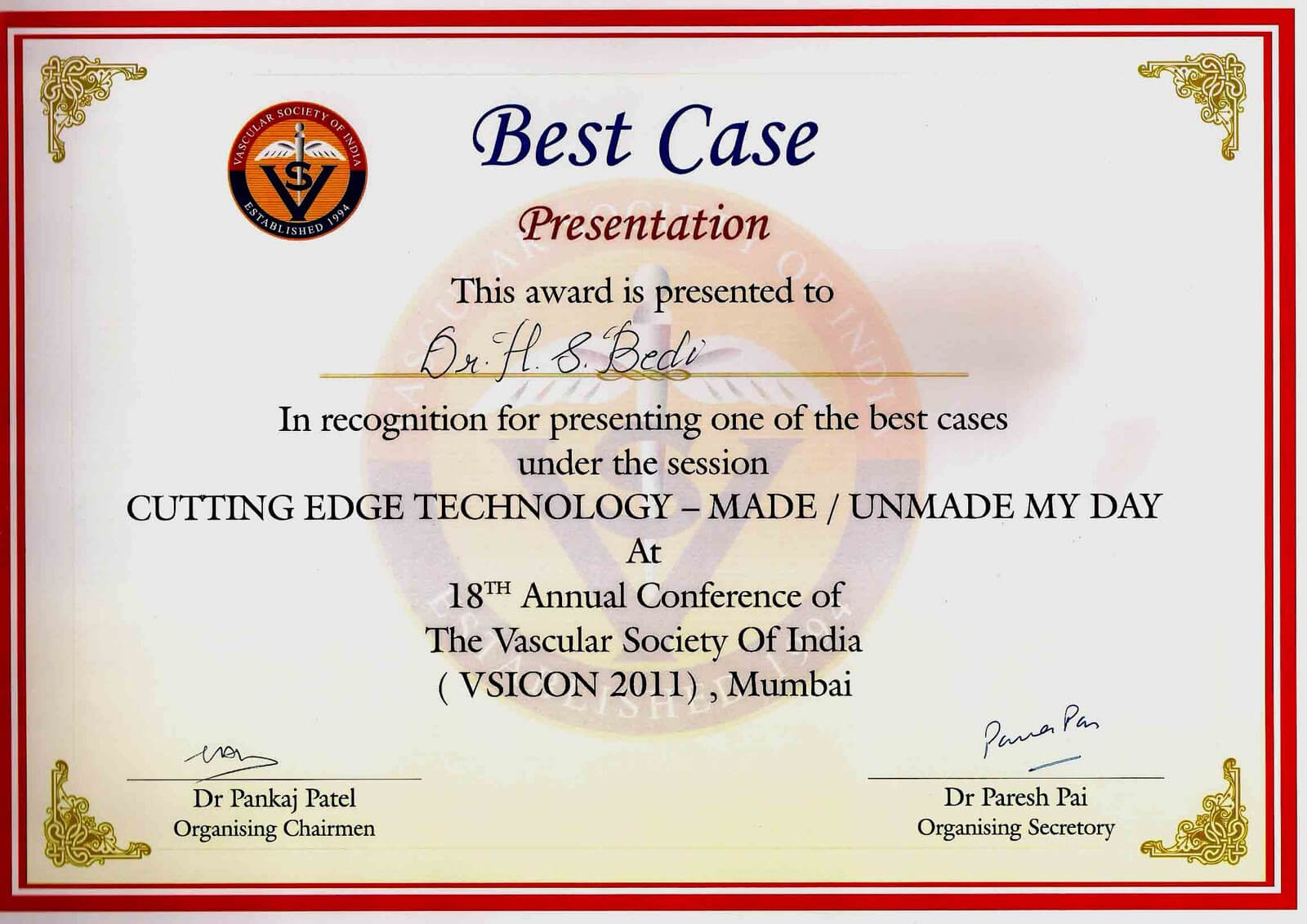certificate of presentation conference