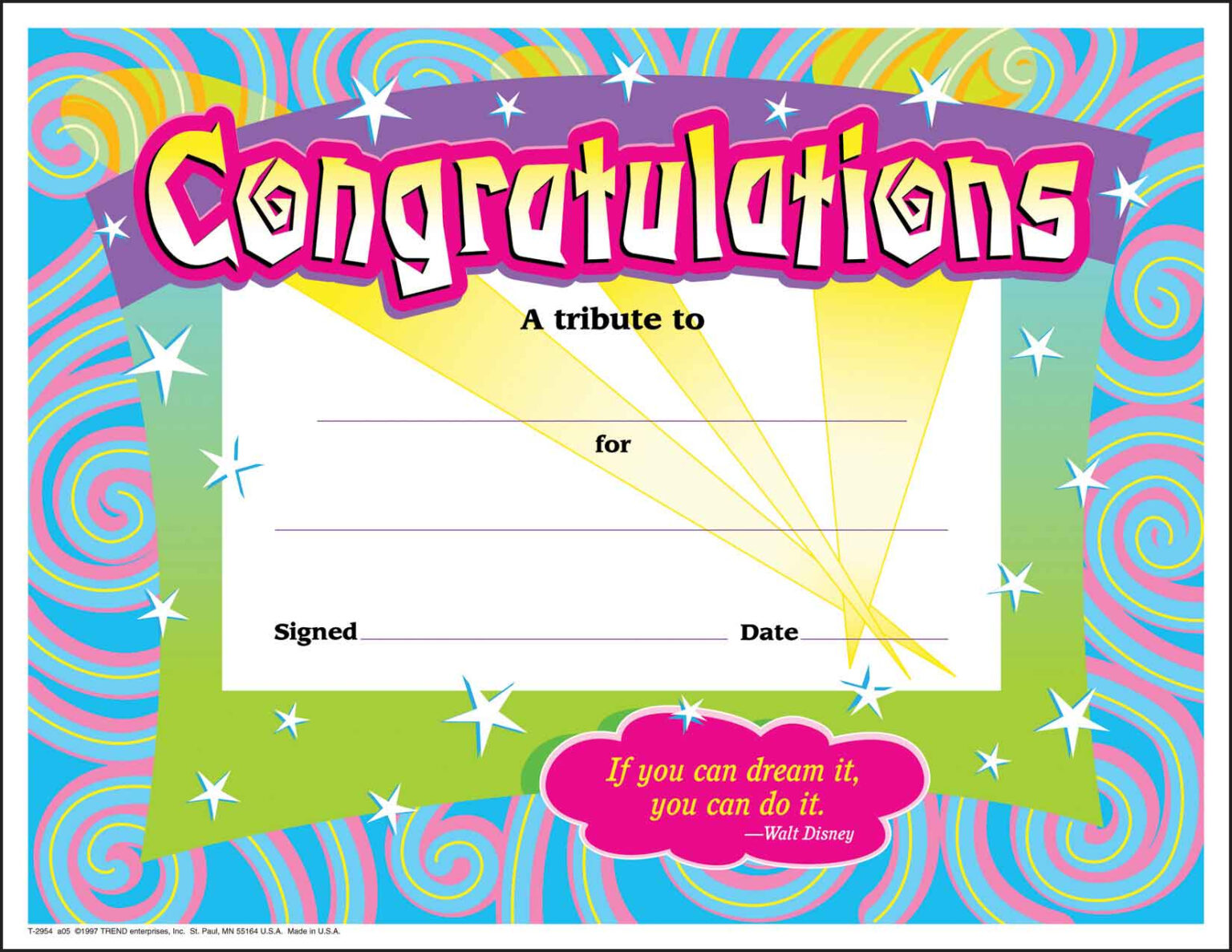 30 Congratulations Awards (Large) Swirl Certificate Pack Pertaining To