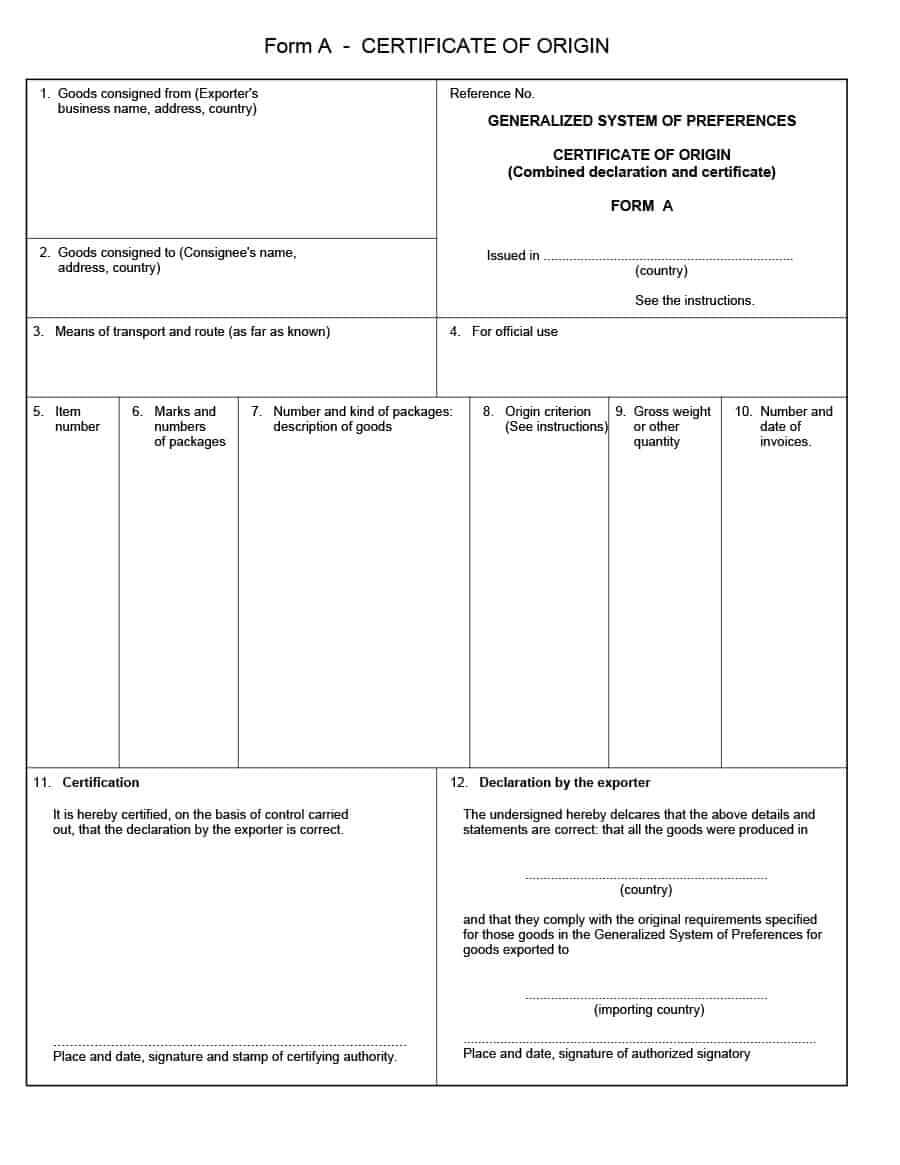 30 Printable Certificate Of Origin Templates (100 Free) ᐅ intended for