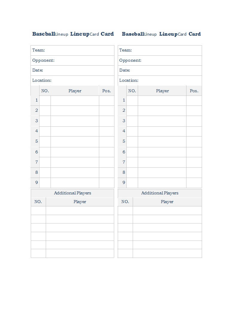 33 Printable Baseball Lineup Templates [Free Download] ᐅ Pertaining To Free Baseball Lineup Card Template