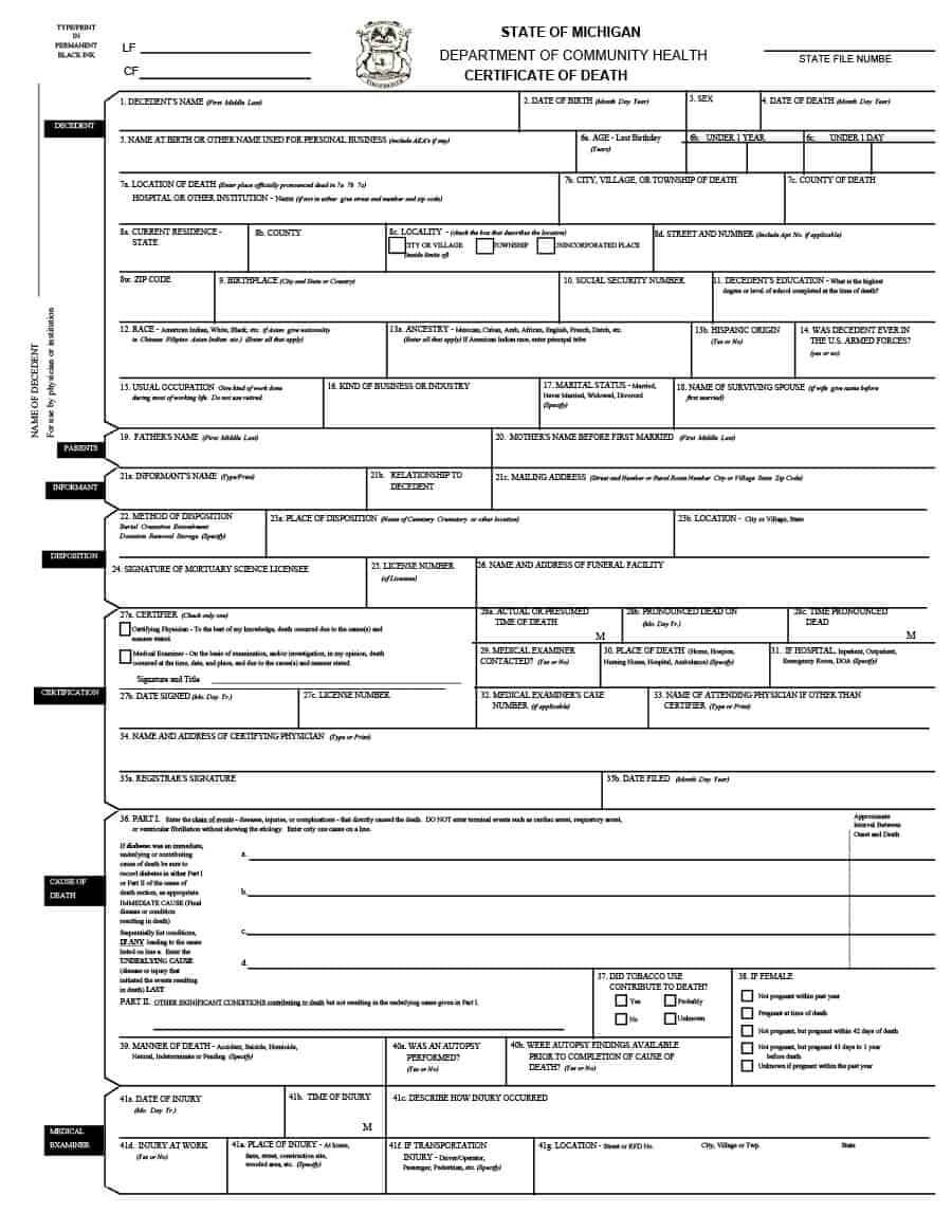 37 Blank Death Certificate Templates [100% Free] ᐅ Templatelab For Fake Death Certificate Template