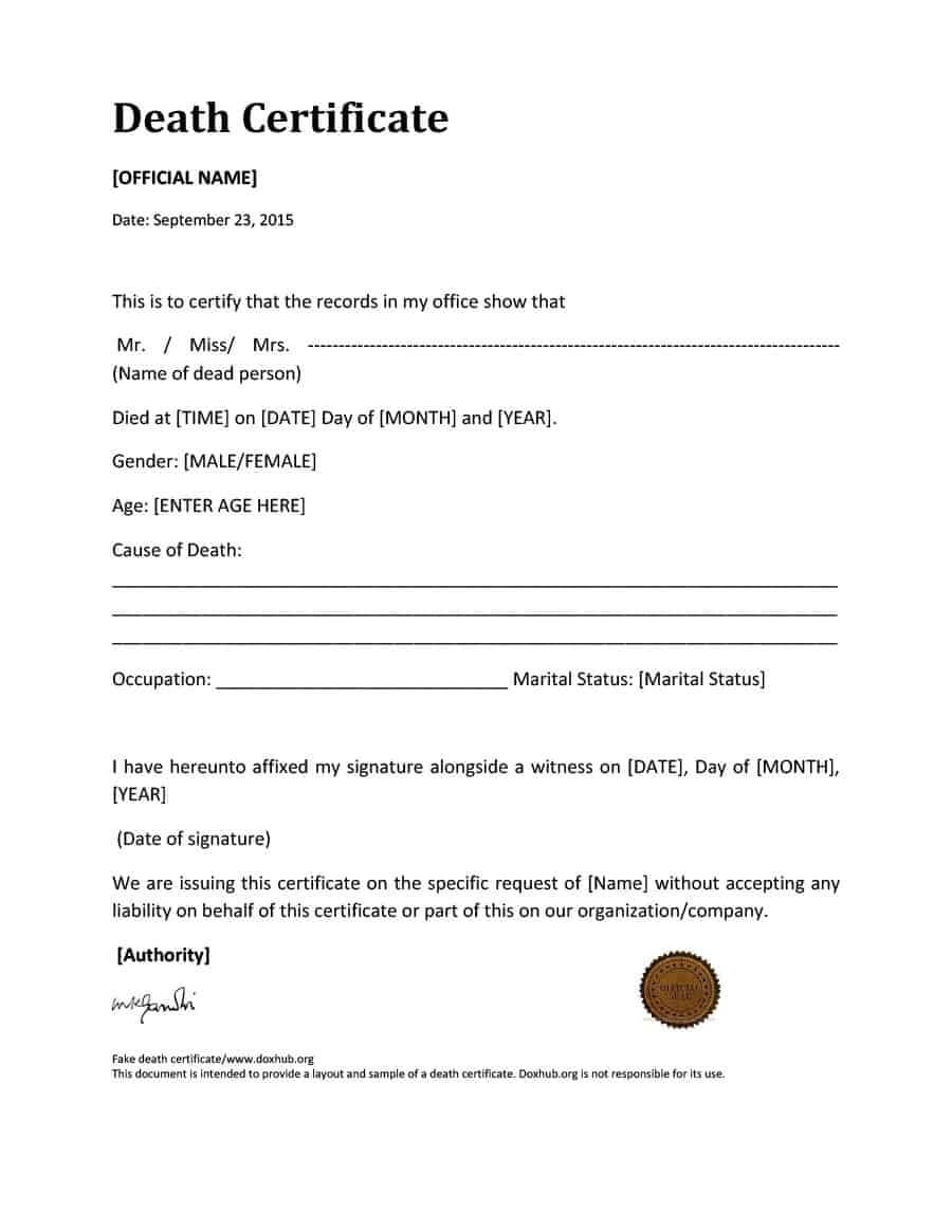 37 Blank Death Certificate Templates [100% Free] ᐅ Templatelab Regarding Fake Medical Certificate Template Download