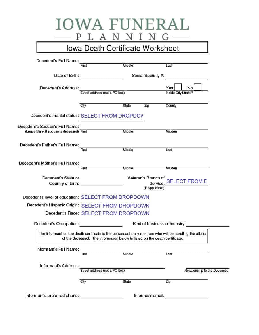 37 Blank Death Certificate Templates [100% Free] ᐅ Templatelab Throughout Fake Death Certificate Template