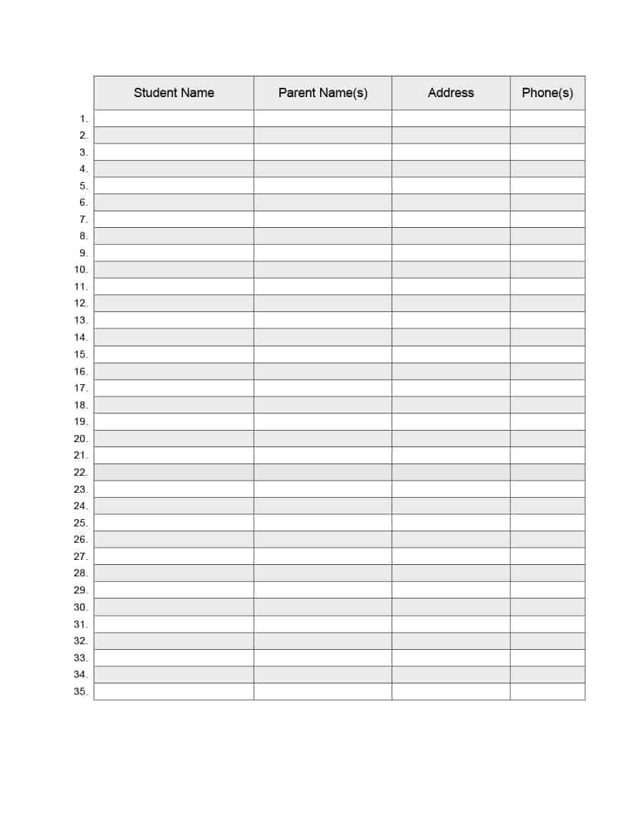 37 Class Roster Templates [Student Roster Templates For Within Student Information Card Template