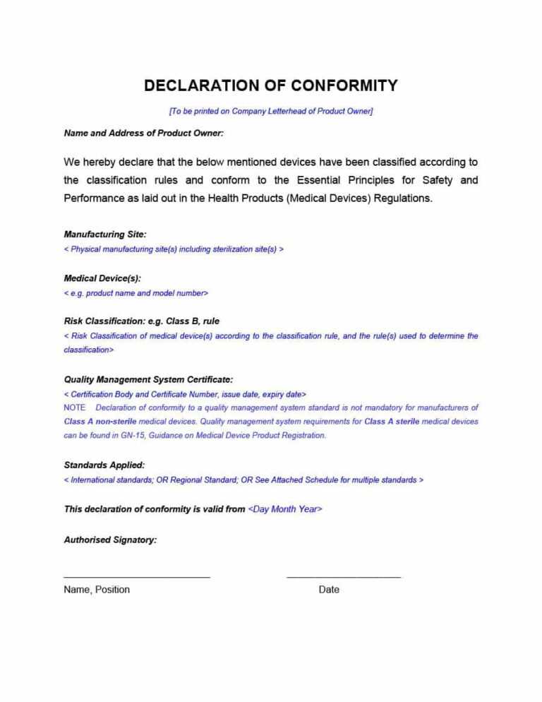 Certificate Of Conformance Template