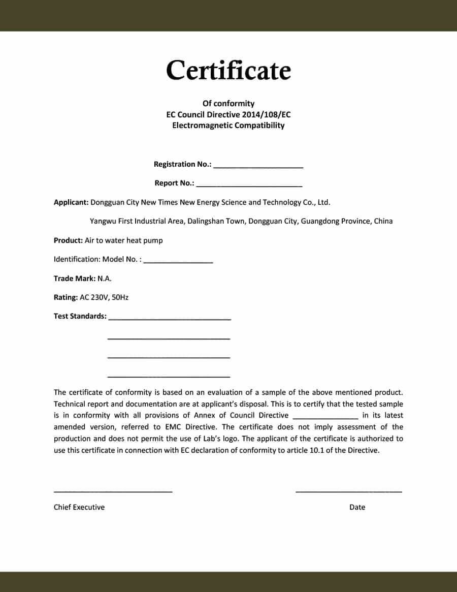 40 Free Certificate Of Conformance Templates & Forms ᐅ With Regard To Certificate Of Conformity Template Free
