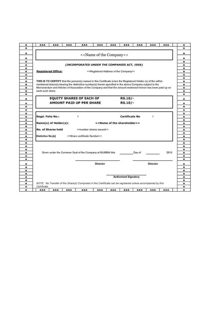 Shareholding Certificate Template