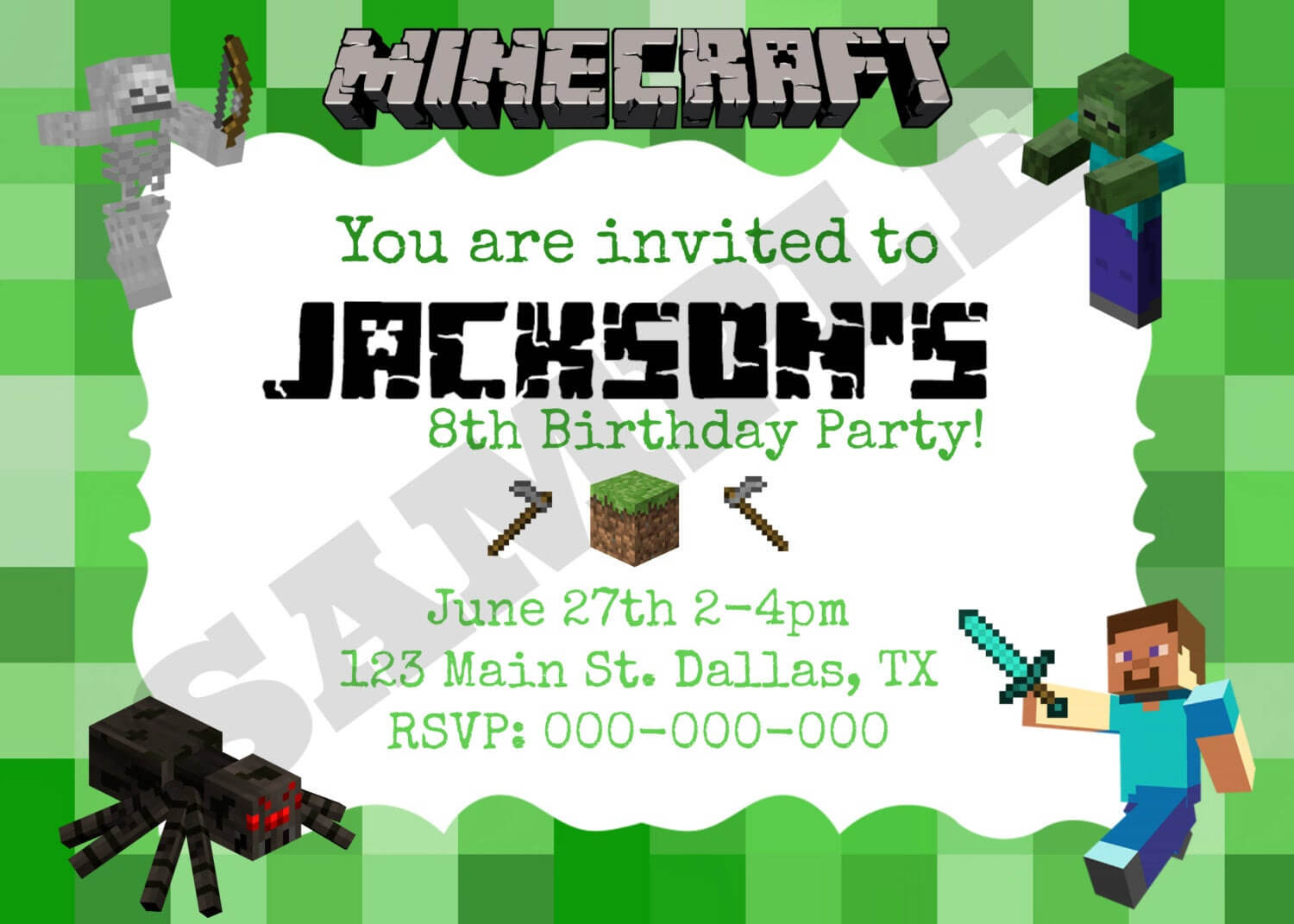 40Th Birthday Ideas: Minecraft Birthday Invitation Template Free Throughout Minecraft Birthday Card Template