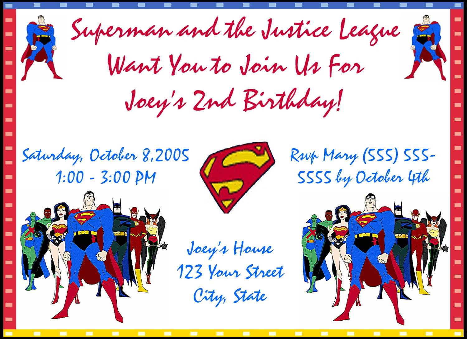 40Th Birthday Ideas: Superman Birthday Invitation Template Free Throughout Superman Birthday Card Template