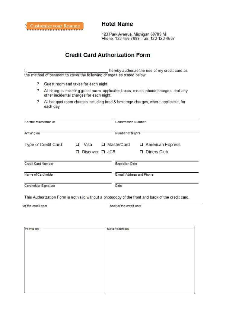41 Credit Card Authorization Forms Templates {Ready To Use} Regarding Credit Card Payment Slip Template