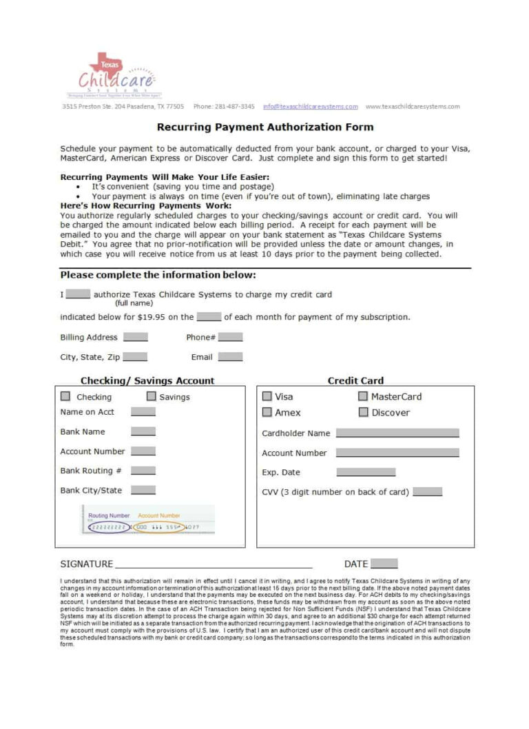 credit card authorization forms