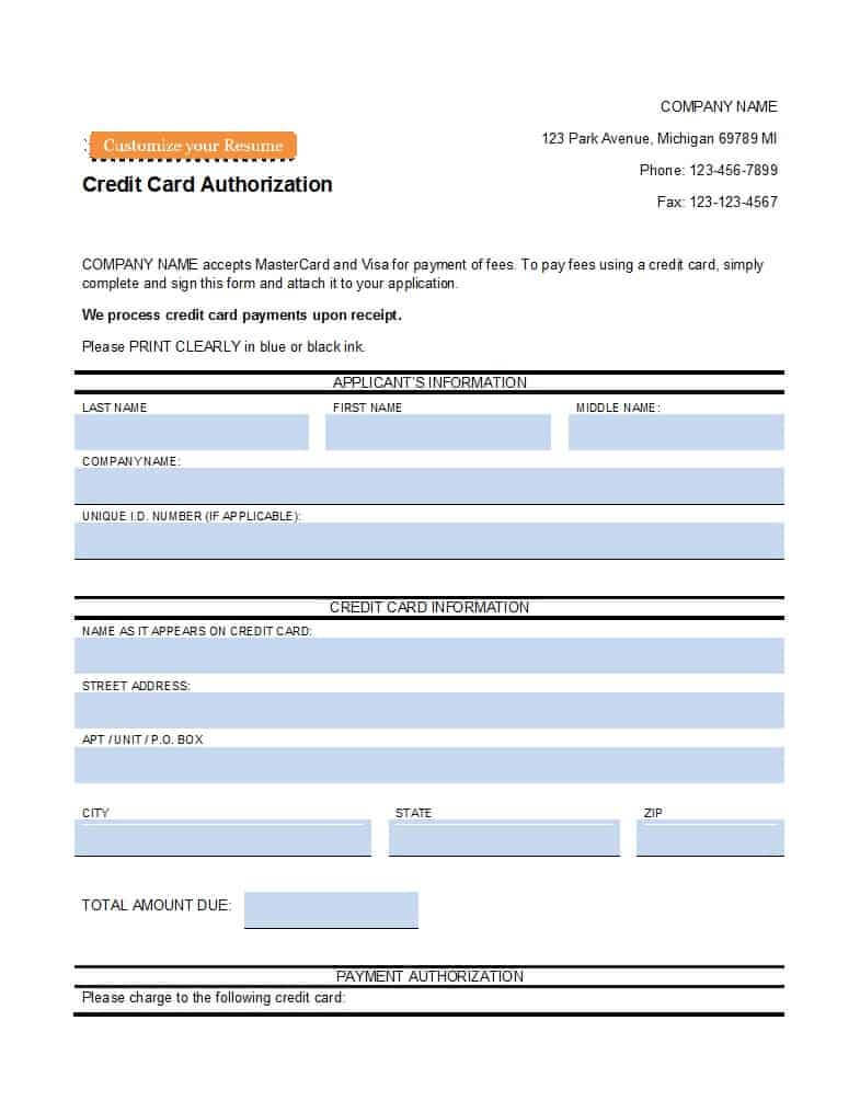 41 Credit Card Authorization Forms Templates {Ready To Use} With Regard To Credit Card Payment Plan Template