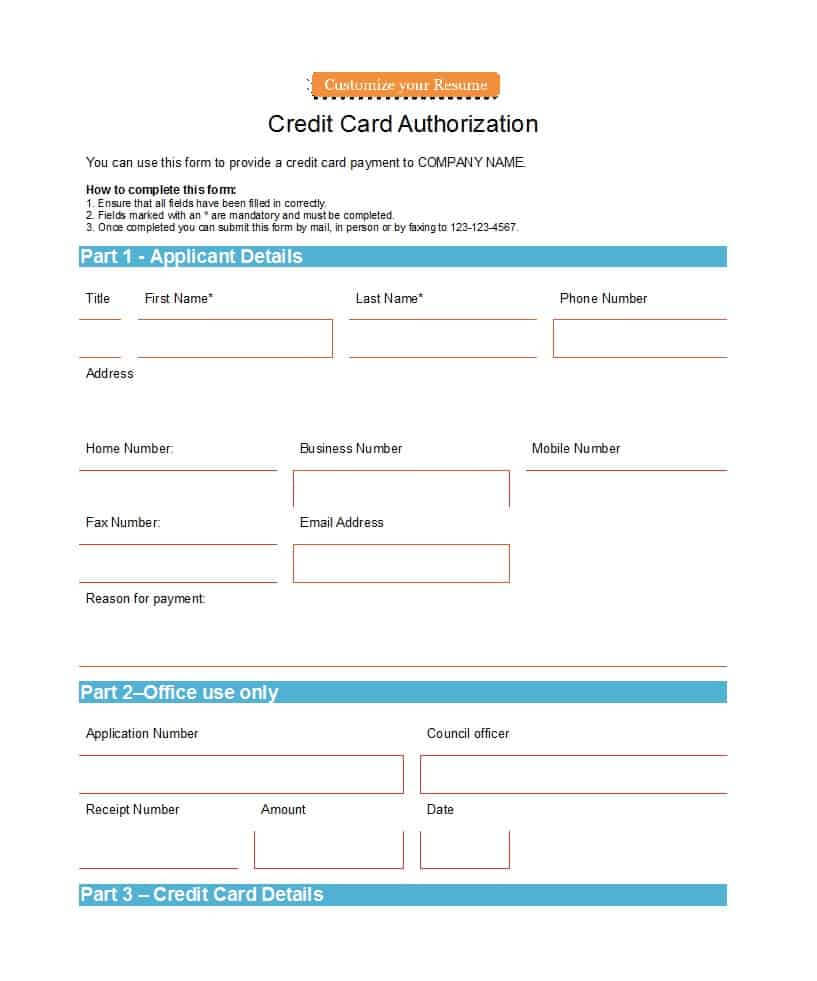 41 Credit Card Authorization Forms Templates {Ready To Use} Within Credit Card Authorization Form Template Word