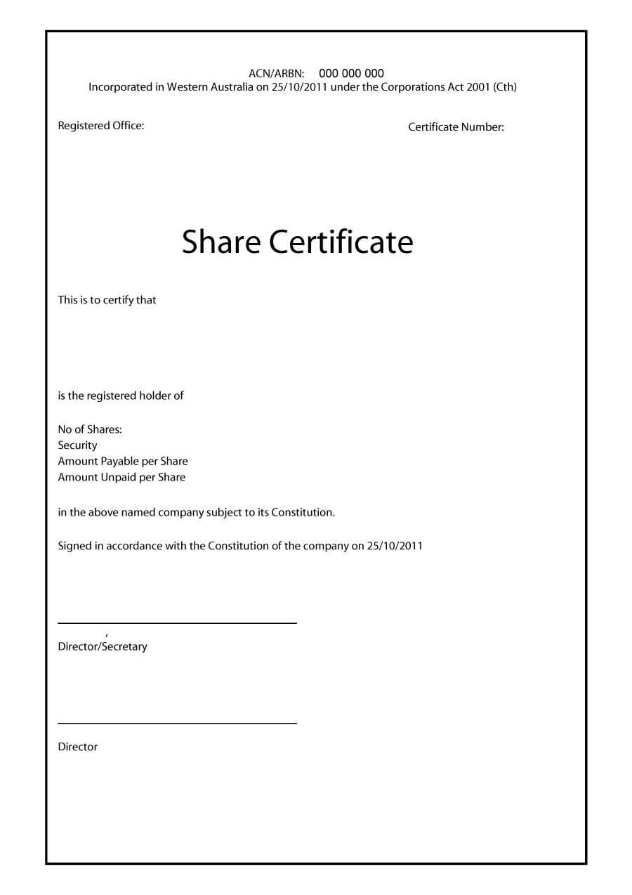 41 Free Stock Certificate Templates (Word, Pdf) – Free With Regard To Corporate Share Certificate Template