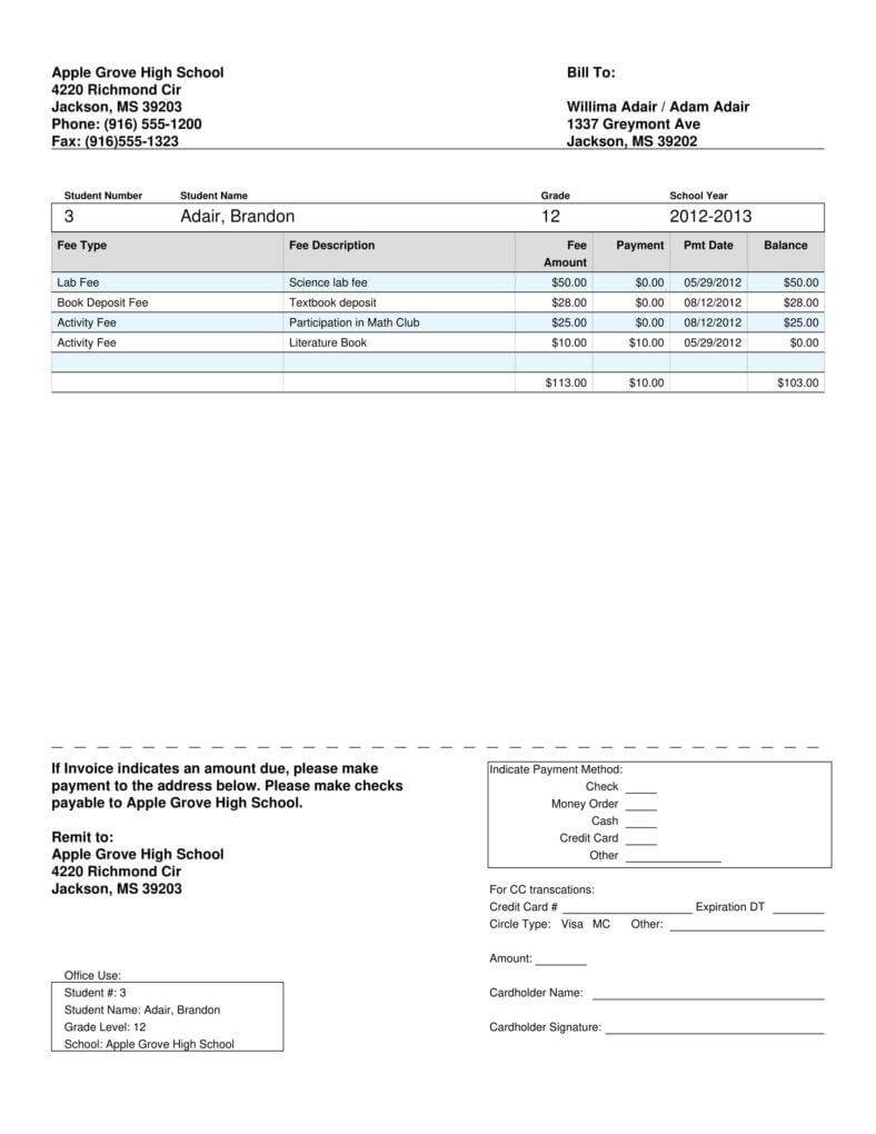College Tuition Fees Receipt Template Download