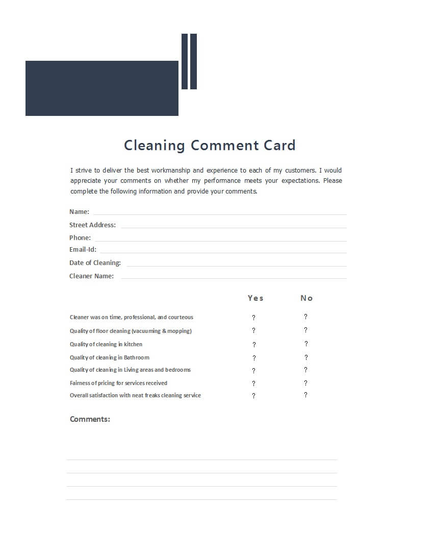 50 Printable Comment Card & Feedback Form Templates ᐅ For Customer Information Card Template