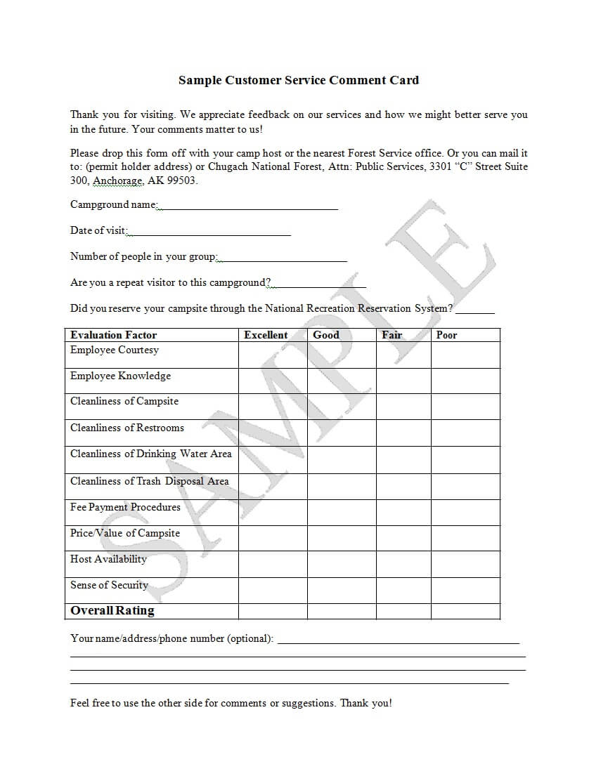 50 Printable Comment Card & Feedback Form Templates ᐅ In Restaurant Comment Card Template