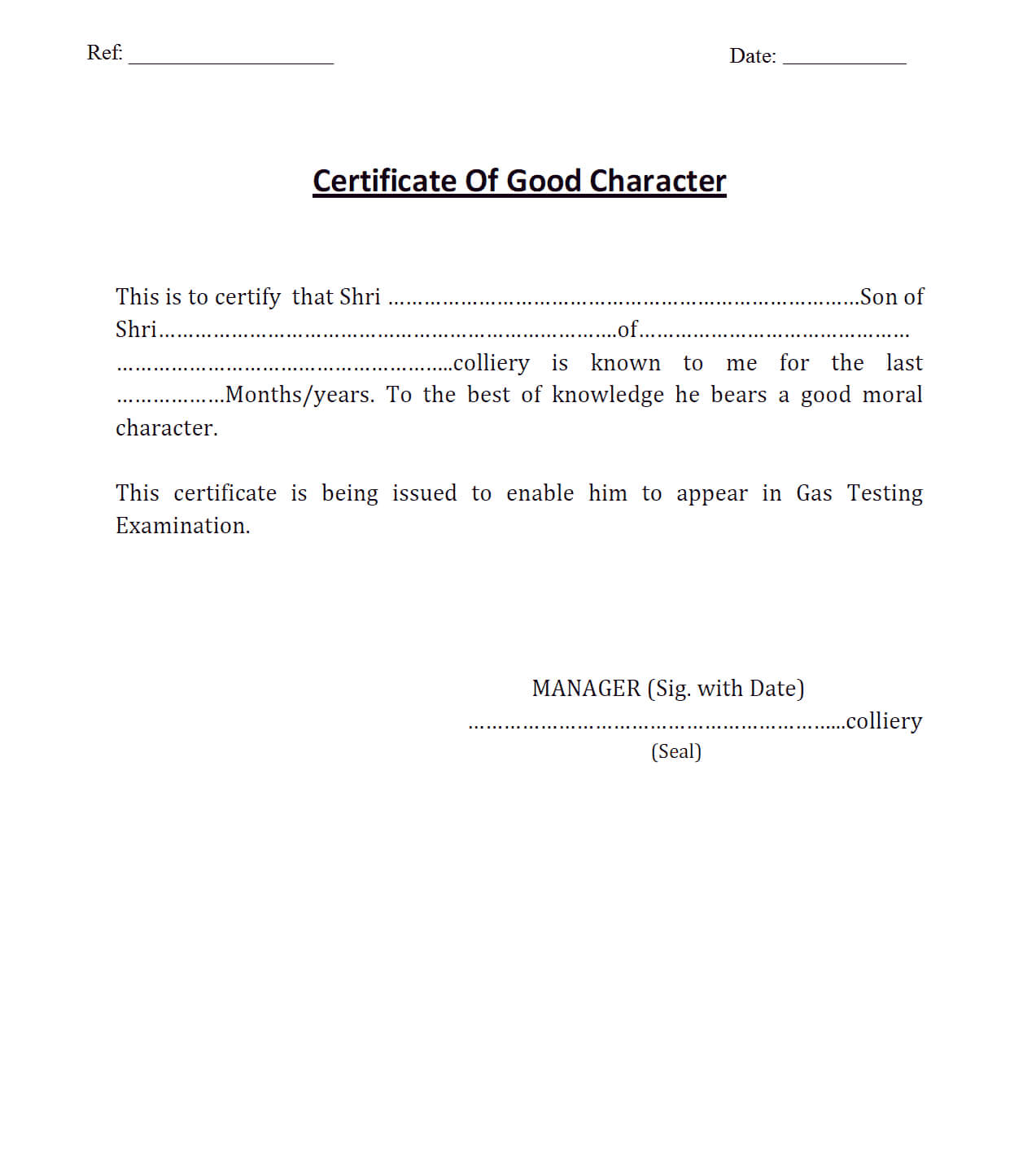 7+ Character Certificate Templates – Word Excel Samples For Good Conduct Certificate Template