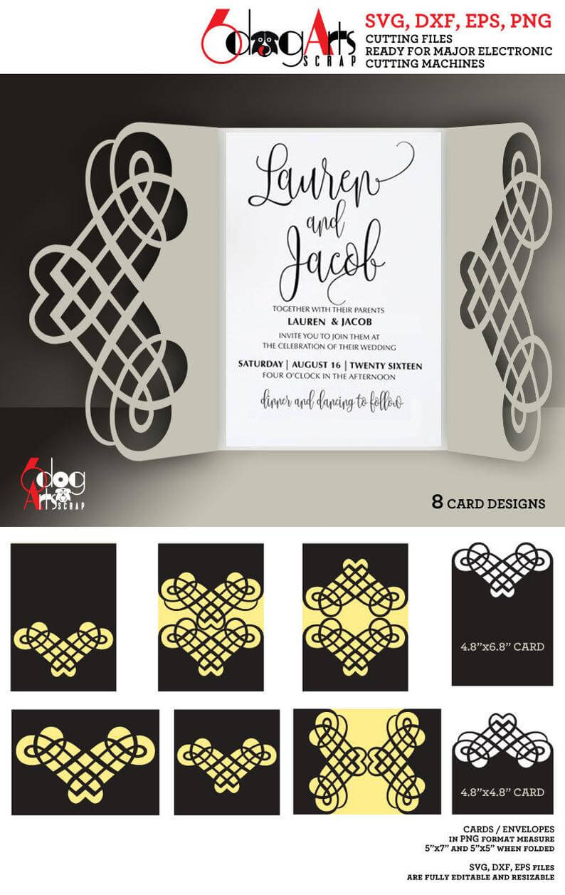 8 Calligraphic Lace Card Templates Digital Cut Svg Dxf Files Wedding  Invitation Stationery Cuttable Download Silhouette Cameo Cricut Jb 881 Throughout Silhouette Cameo Card Templates