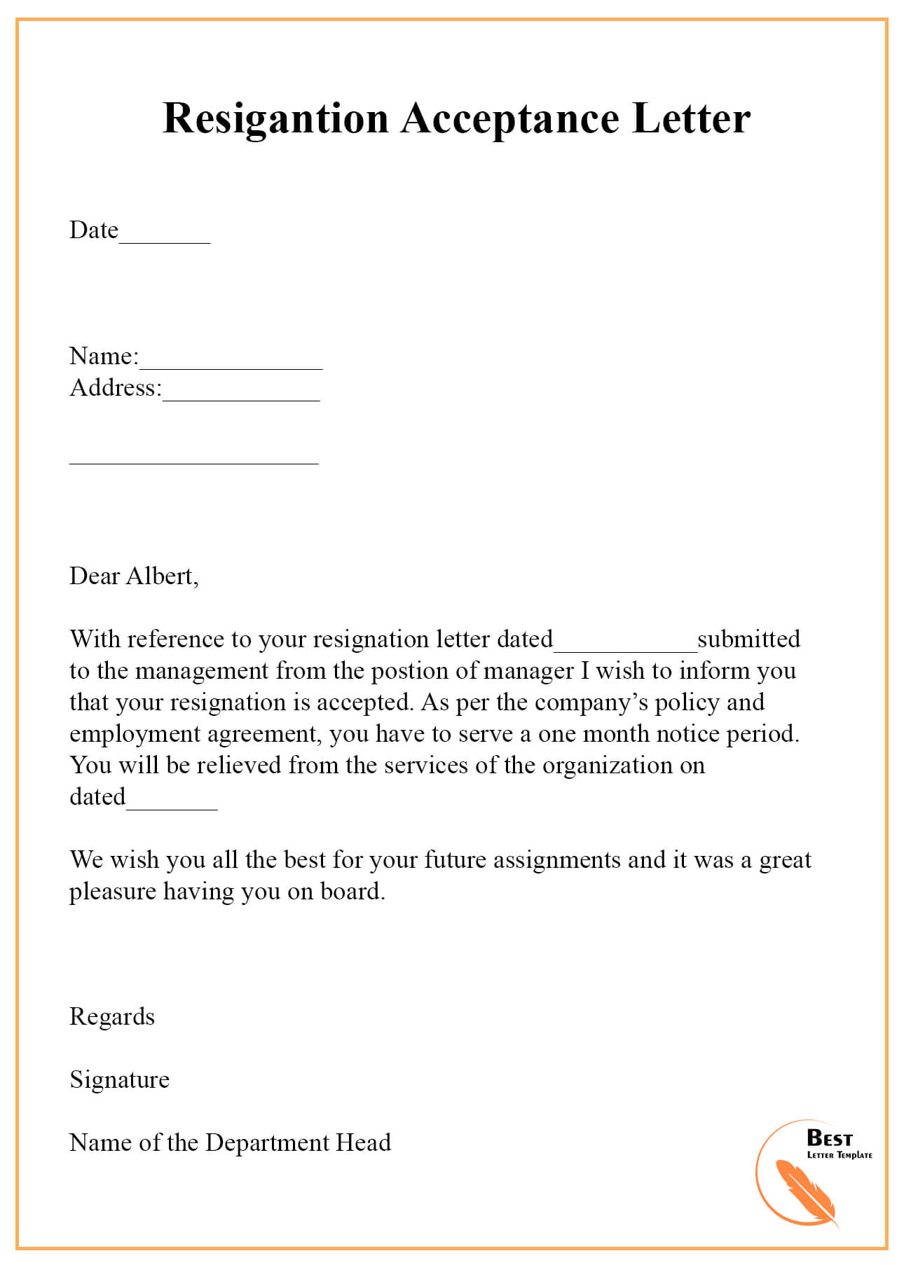 9+ Resignation Acceptance Letter Template [Examples With Certificate Of ...