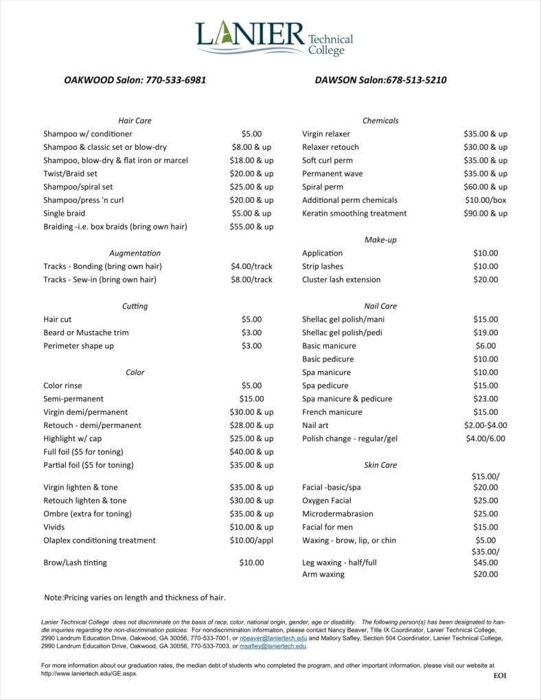 9+ Salon Price List Templates | Free Samples, Examples Regarding Rate Card Template Word