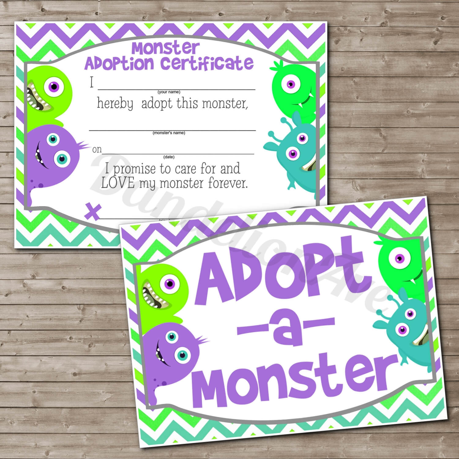 Adopt A Monster Certificate And Sign Set 2 | Dandelion Avenue Within Toy Adoption Certificate Template