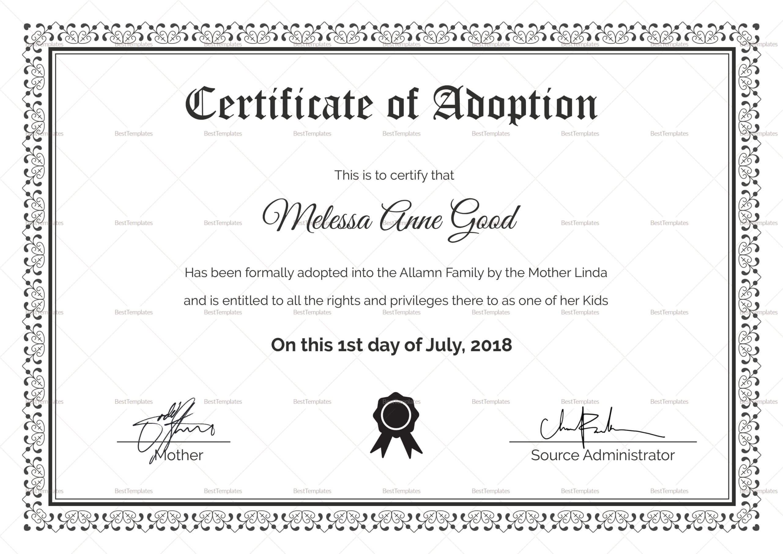 Adoption Certificate Design Template Within Adoption Certificate Template