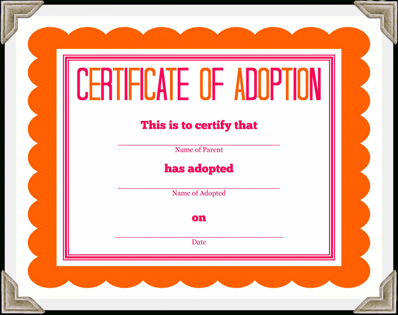 Adoption Certificate Template – Certificate Templates Within Adoption Certificate Template