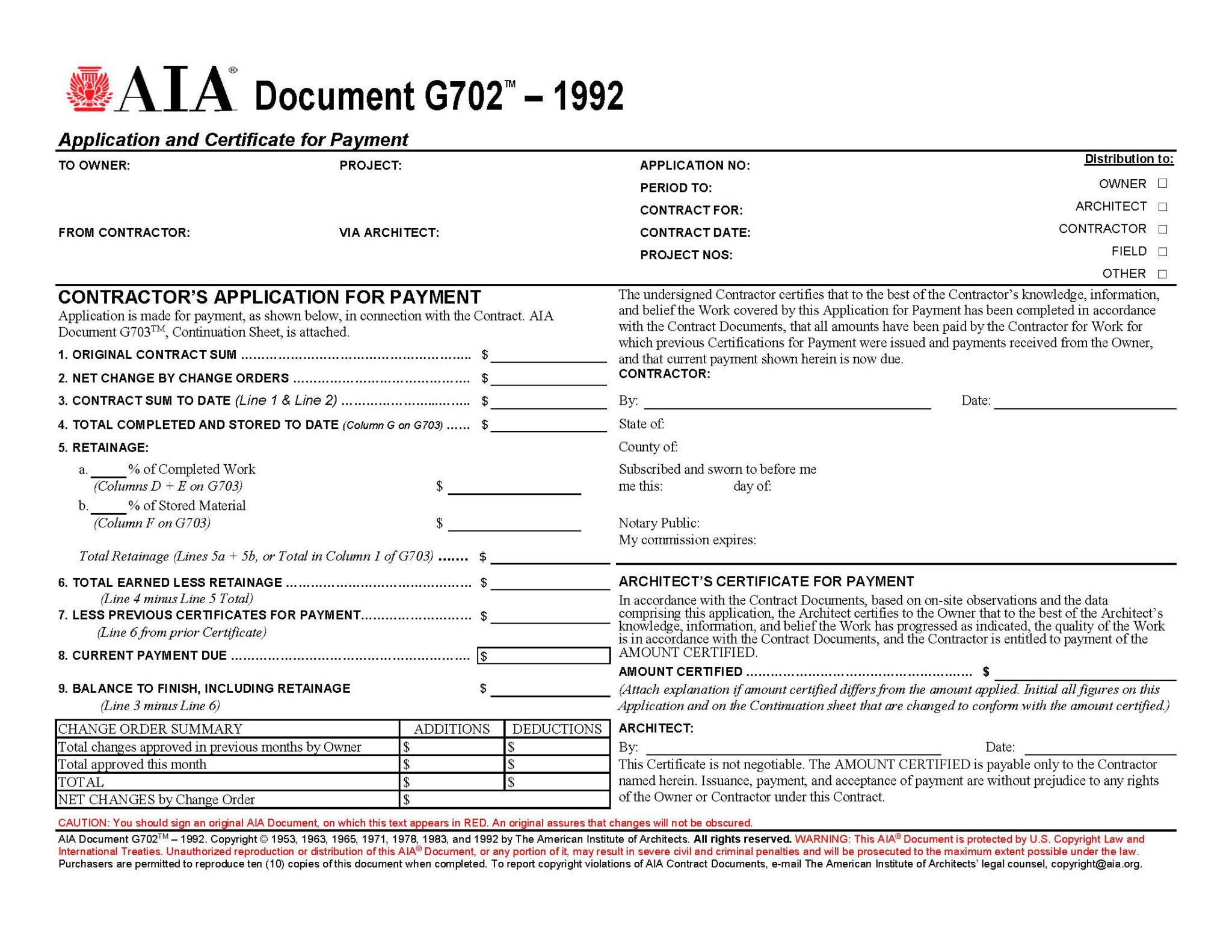 Aia Forms G702 & G703 Application, Certificate, And Continuation In