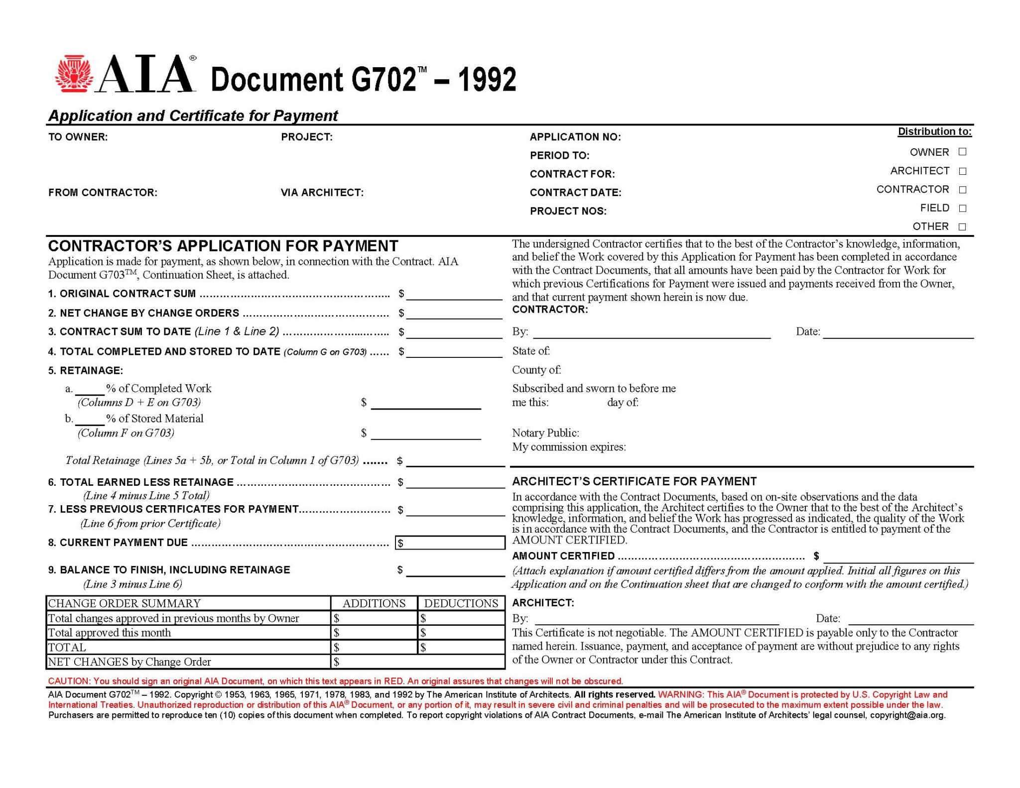 Aia Forms G702 G703 Application Certificate And Continuation In Construction Payment