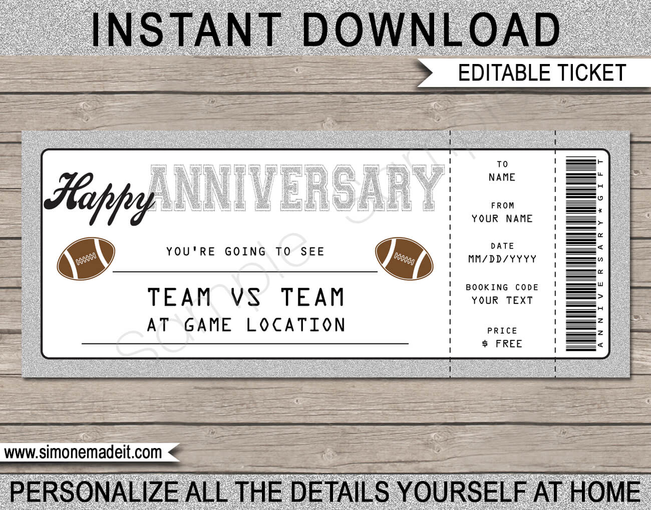 Anniversary Football Gift Tickets With Anniversary Certificate Template Free