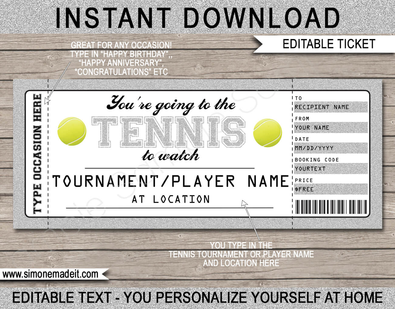 Any Occasion Tennis Gift Tickets In Tennis Gift Certificate Template