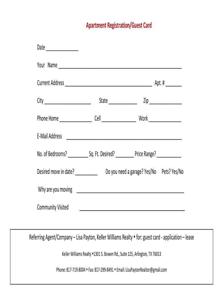 Apartment Guest Card – Fill Out And Sign Printable Pdf Template | Signnow Pertaining To Get Out Of Jail Free Card Template