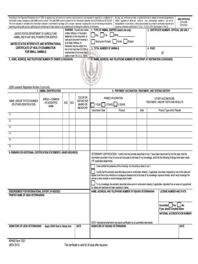 aphis form 7001 fill online printable fillable blank