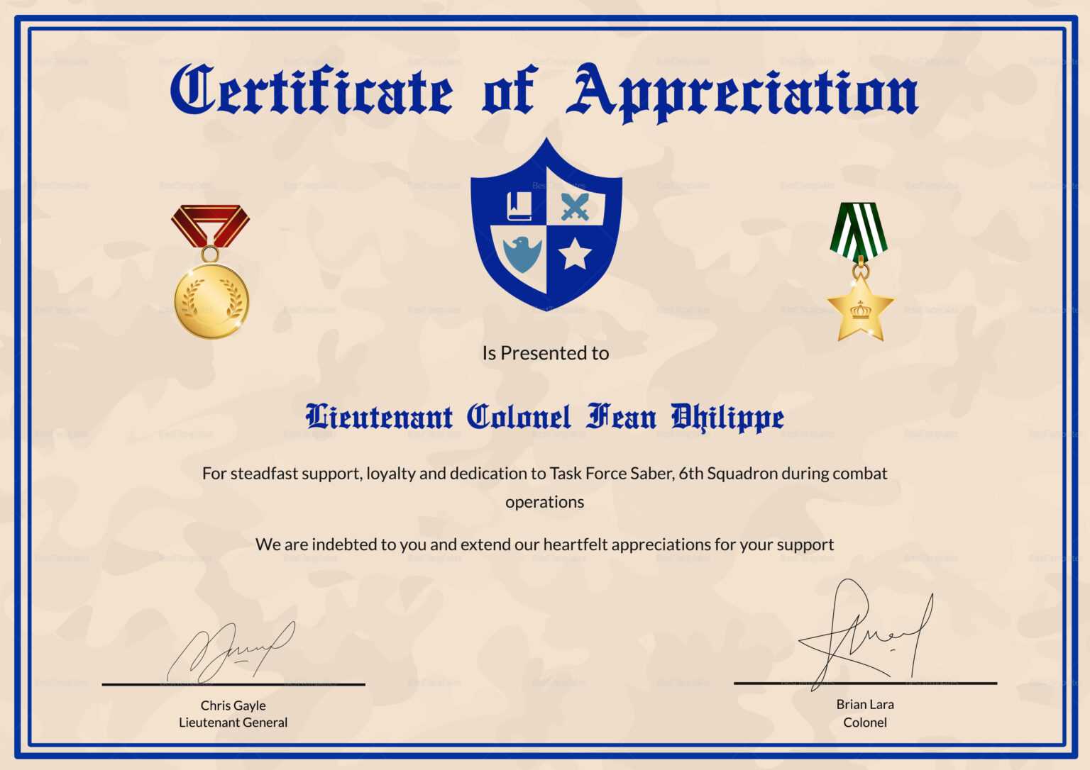 Certificate Of Achievement Army Template