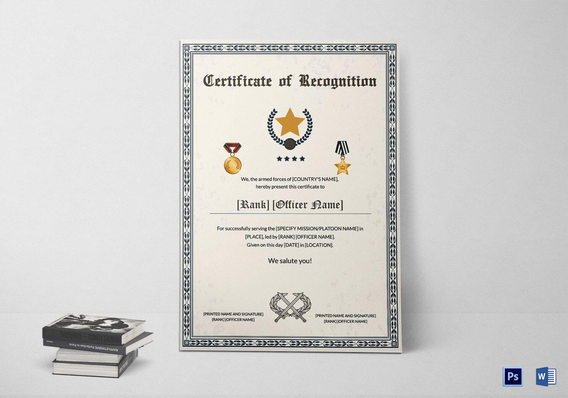 Army Thank You Certificate Of Service Template With Regard To Army Certificate Of Achievement Template