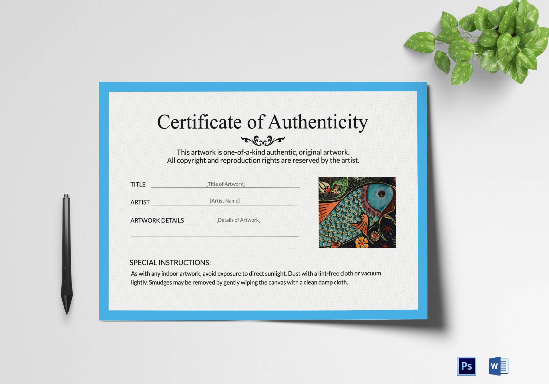 Artwork Authenticity Certificate Template Pertaining To Certificate Of