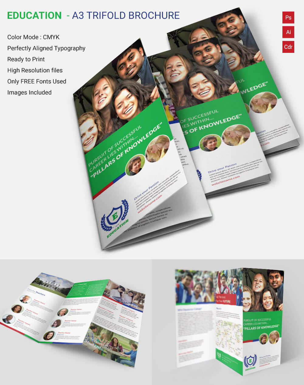 Attractive Education A3 Tri Fold Brochure Template Free With Free Tri
