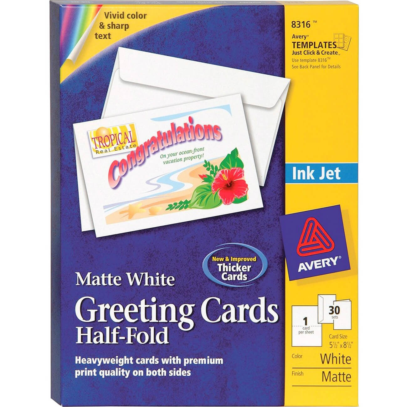 Avery® Half Fold Greeting Cards, Matte, 5 1/2" X 8 1/2", 30 Cards/envelopes  (8316) – 8 1/2" X 5 1/2" – Matte – 30 / Box – White Pertaining To Half Fold Card Template